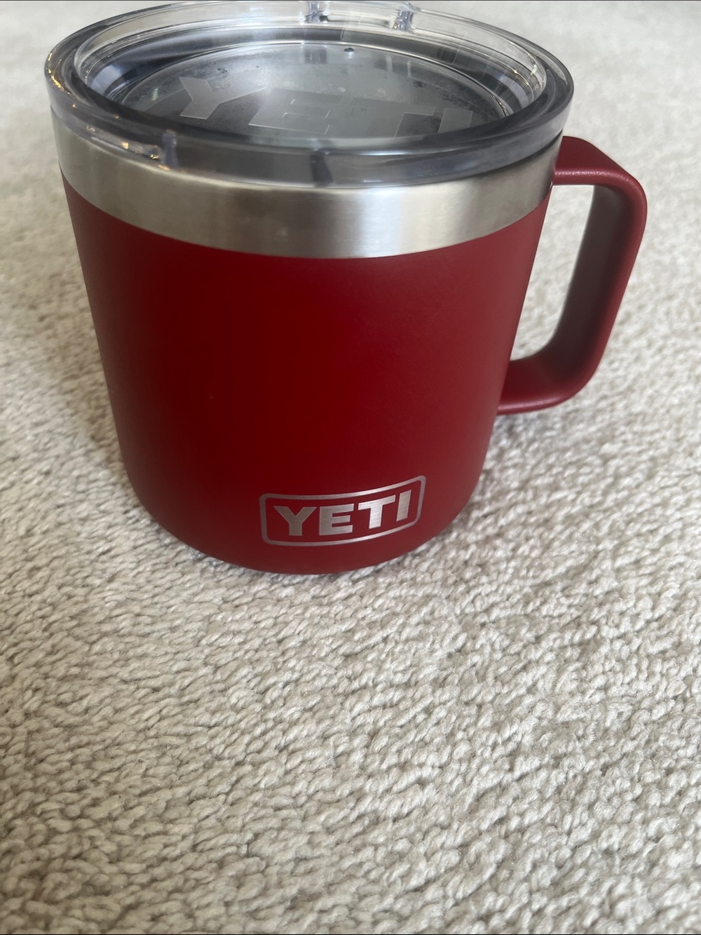 Yeti Red Stainless Steel Insulated Mug with Handle and Clear Lid